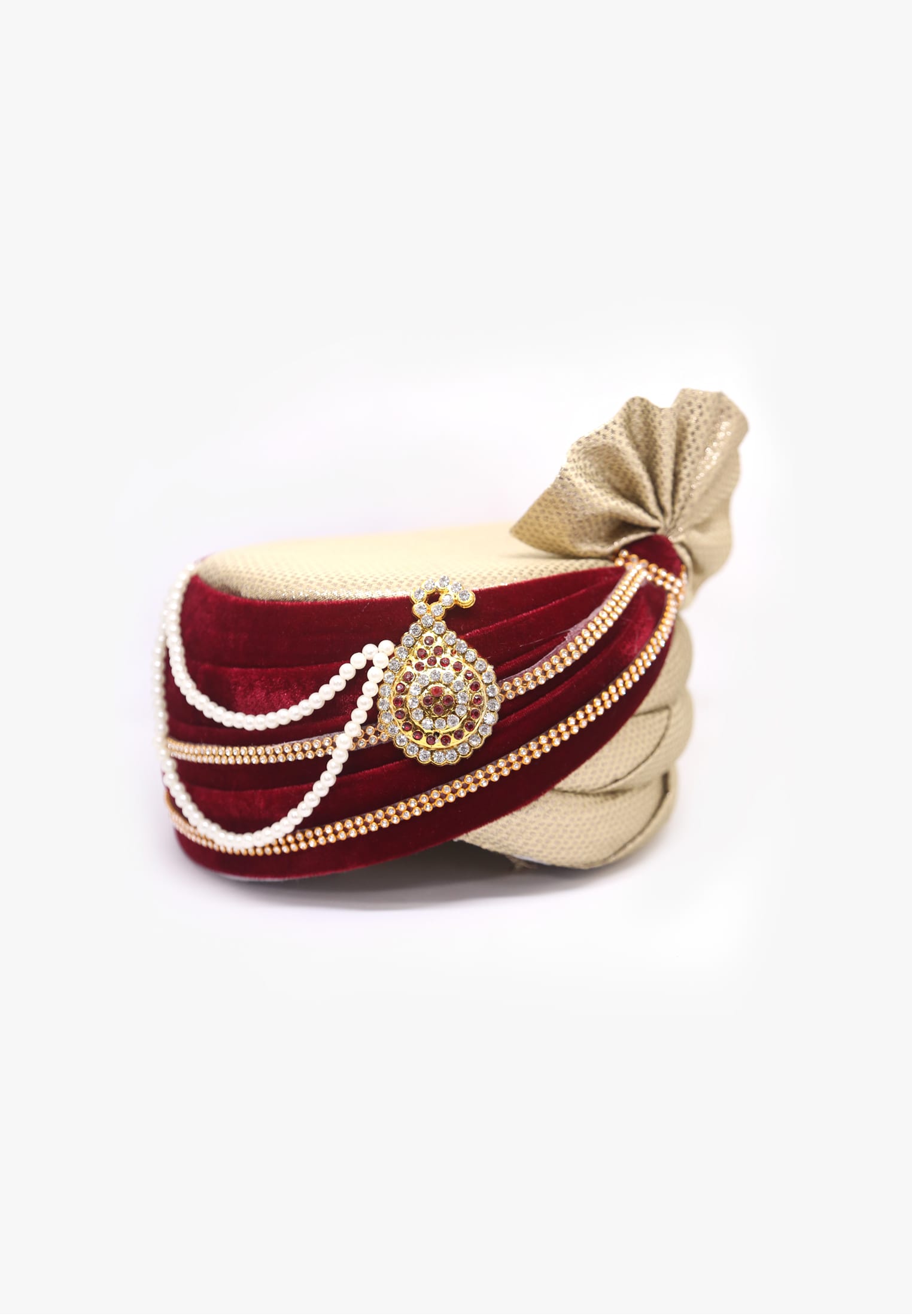 Golden-maroon indian wedding pagri