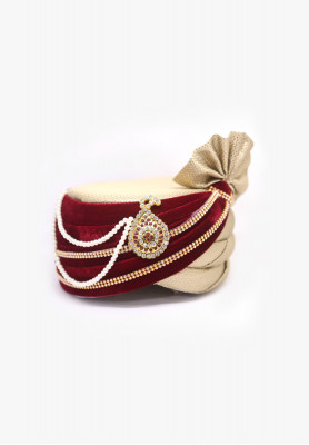 Golden-maroon indian wedding pagri