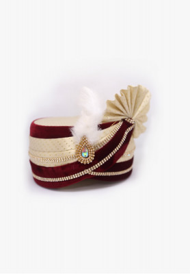 Katan stone-lace-feather wedding pagri