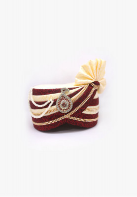 Maroon katan stone-lace wedding pagri