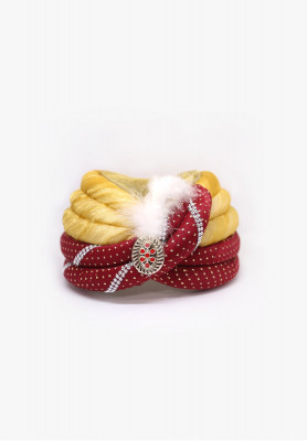 Golden katan lace-feather wedding pagri