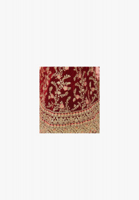 Maroon velvet stone work wedding lehenga