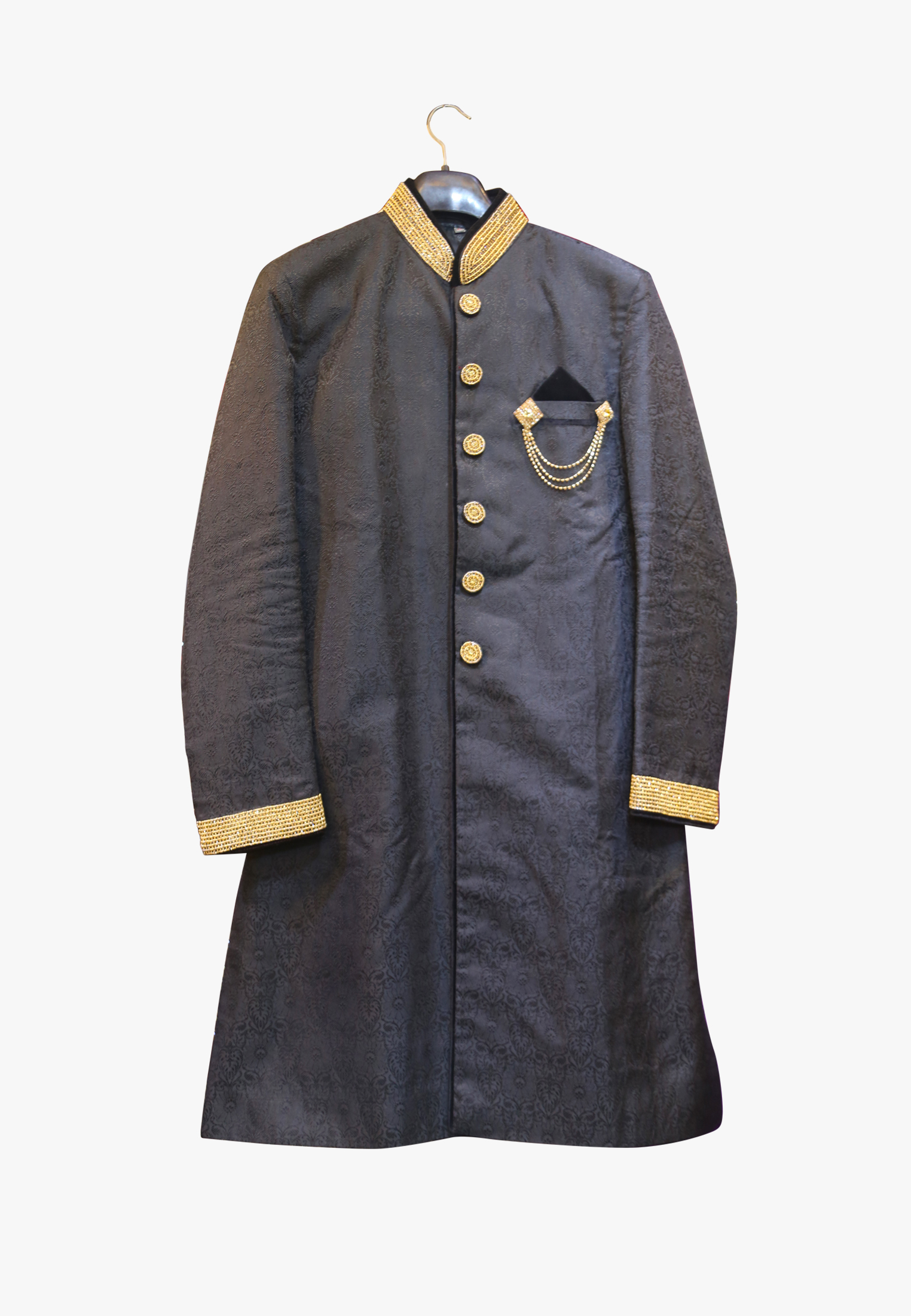 Black katan wedding sherwani