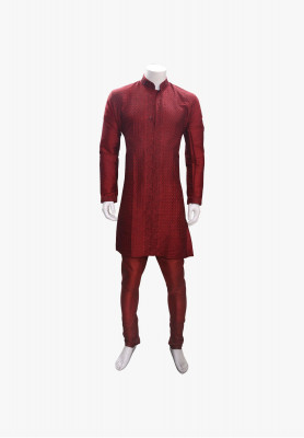 Maroon-velvet katan panjabi