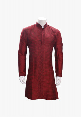 Maroon-velvet katan panjabi