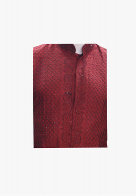 Maroon-velvet katan panjabi