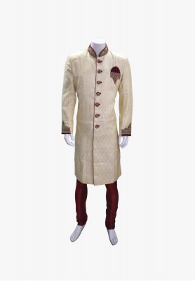 Deep golden stone karchupi wedding sherwani