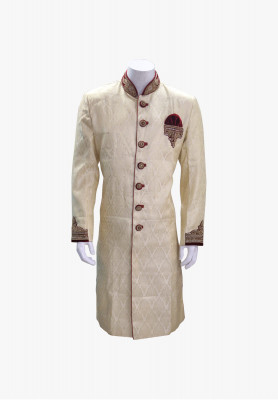 Deep golden stone karchupi wedding sherwani
