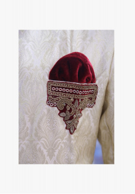 Deep golden stone karchupi wedding sherwani