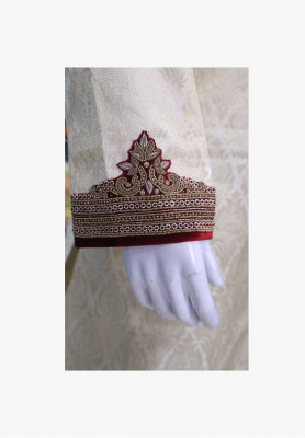 Deep golden stone karchupi wedding sherwani