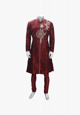 Maroon stone karchupi wedding sherwani