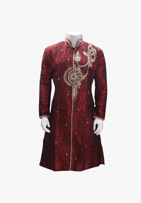 Maroon stone karchupi wedding sherwani