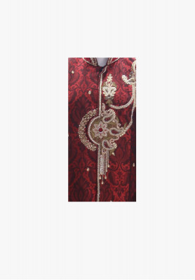 Maroon stone karchupi wedding sherwani