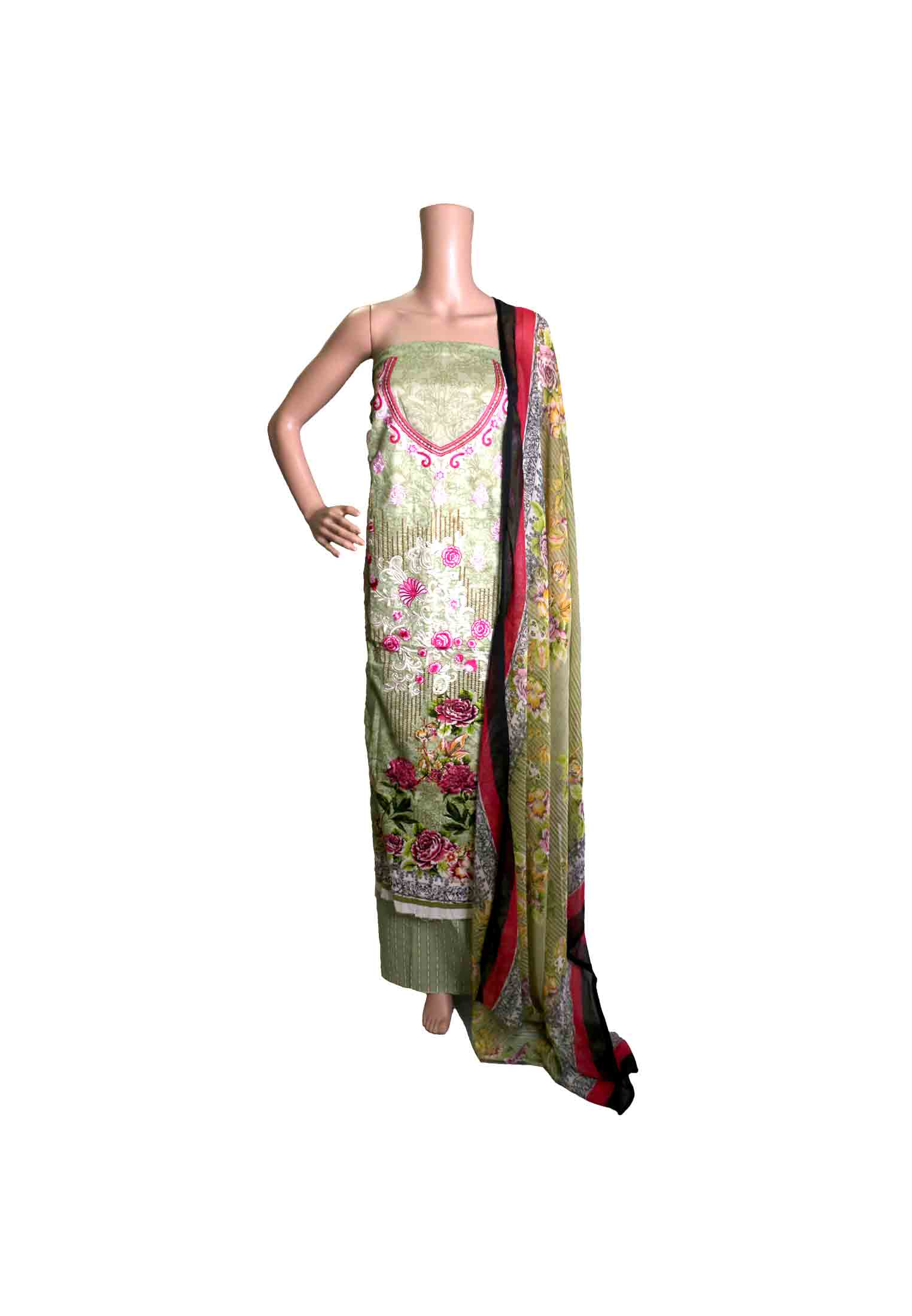 Live olive pakistani lawn three piece