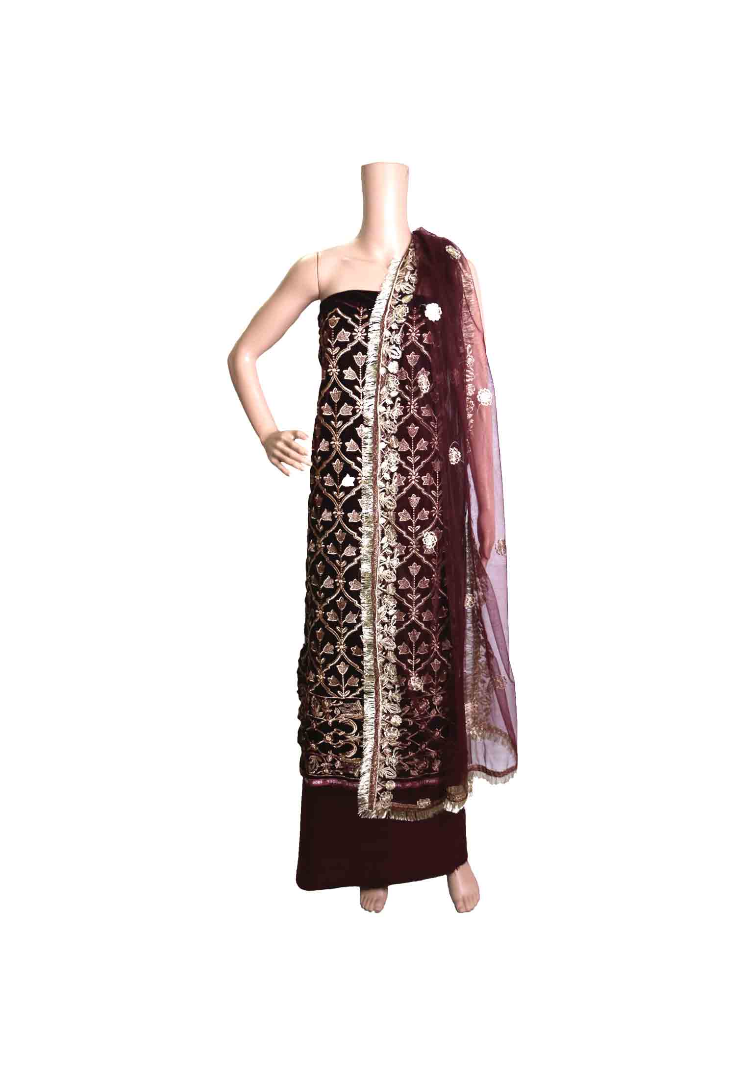 Dark maroon velvet party three piece