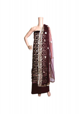 Dark maroon velvet party three piece