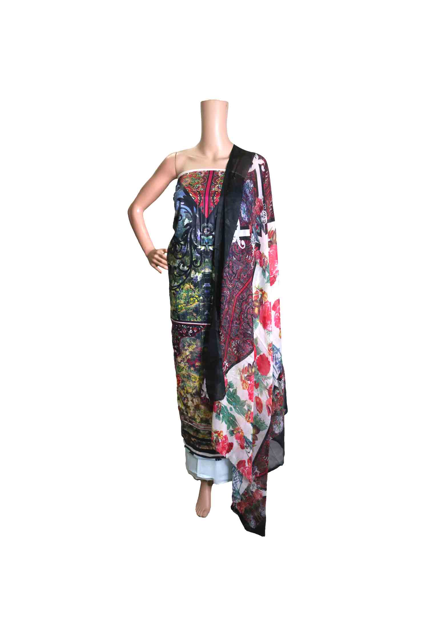 Pakistani lawn multi embroidery three piece