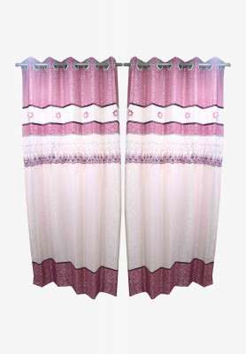 Pink cotton embroidery regular curtain