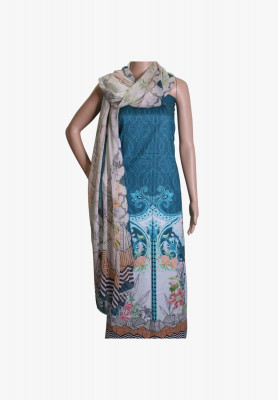 Dark firoza cambric cotton three piece