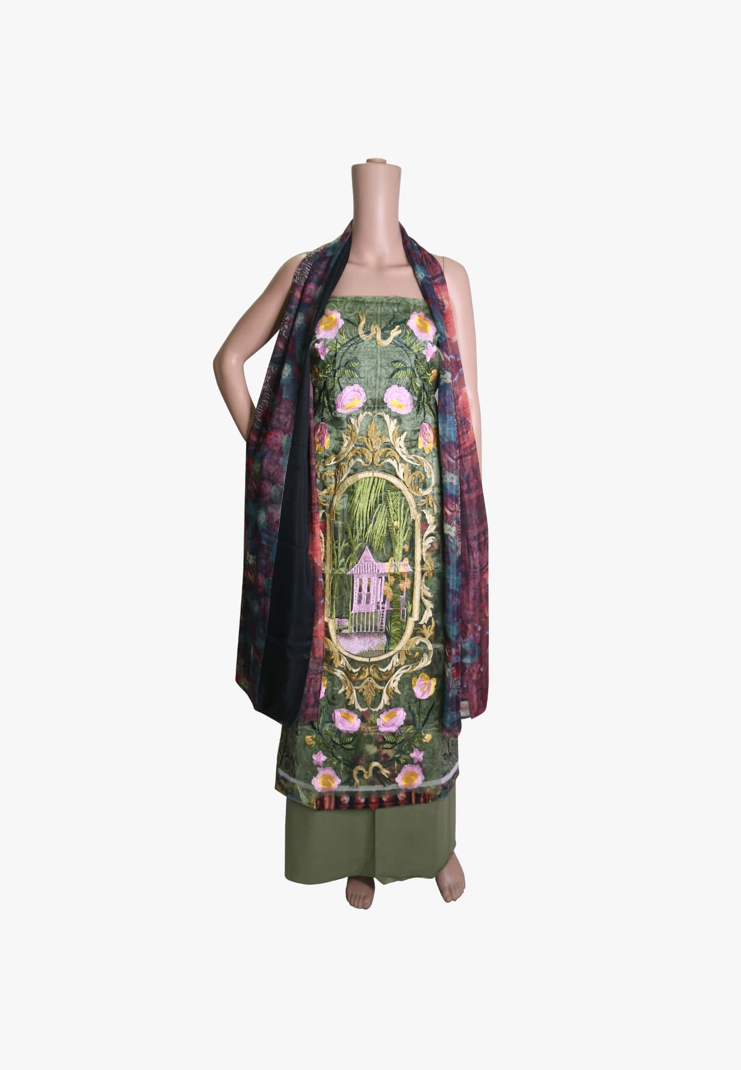Bottle green pakistani three piece