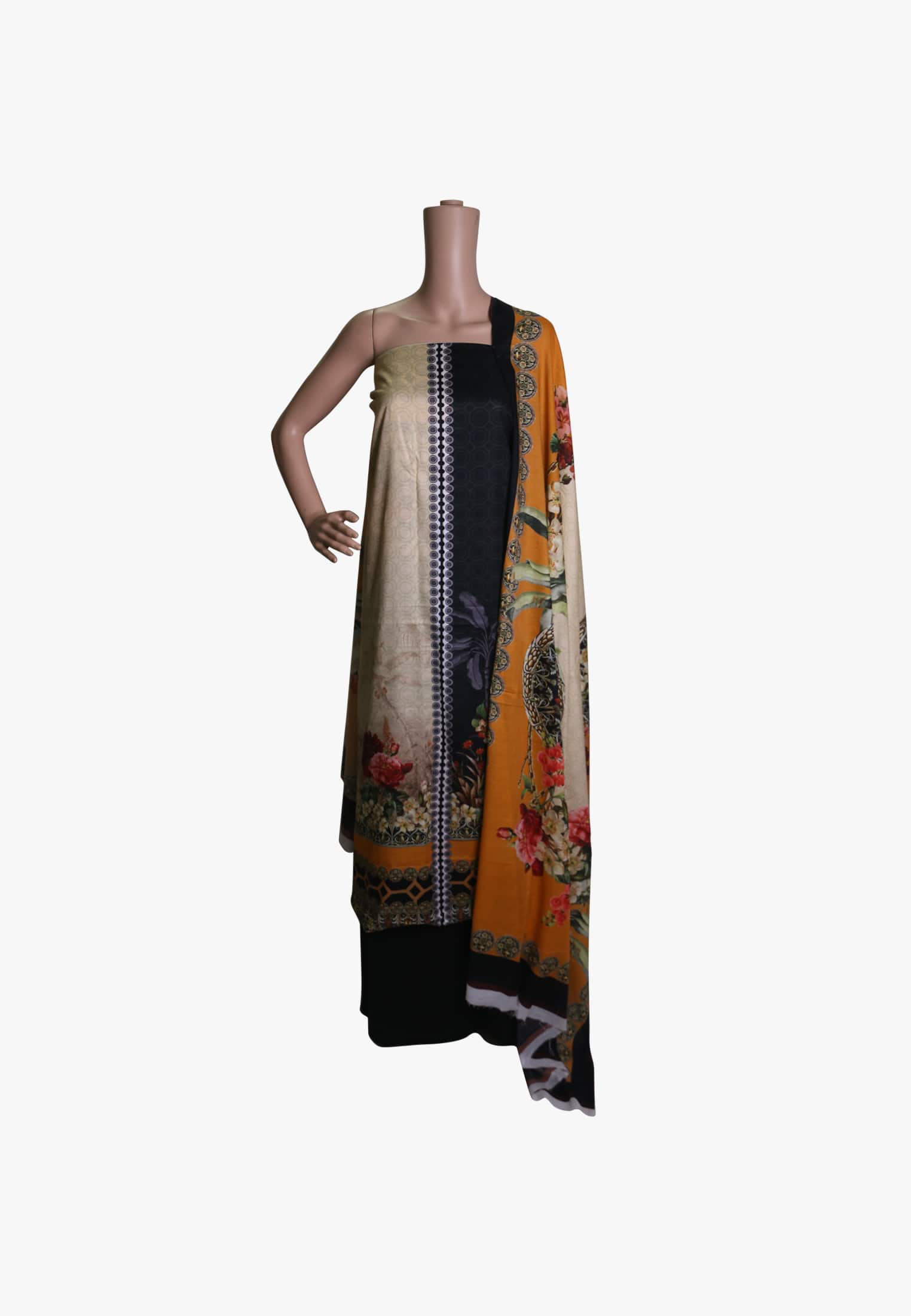 Glossy lawn korean print three piece