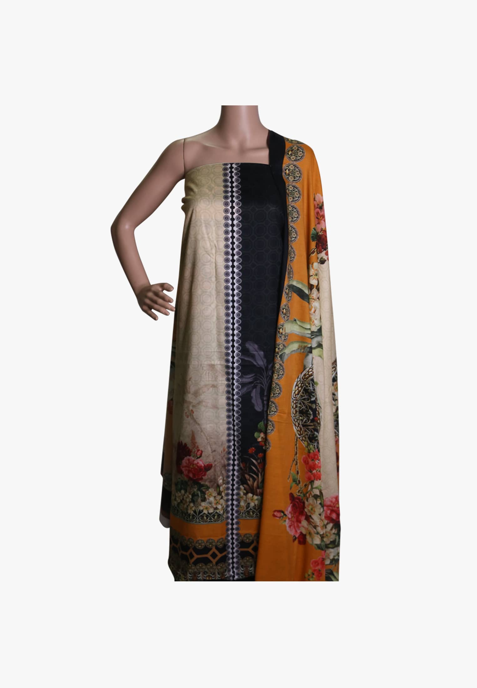 Glossy lawn korean print three piece