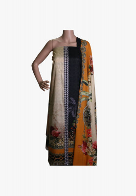 Glossy lawn korean print three piece