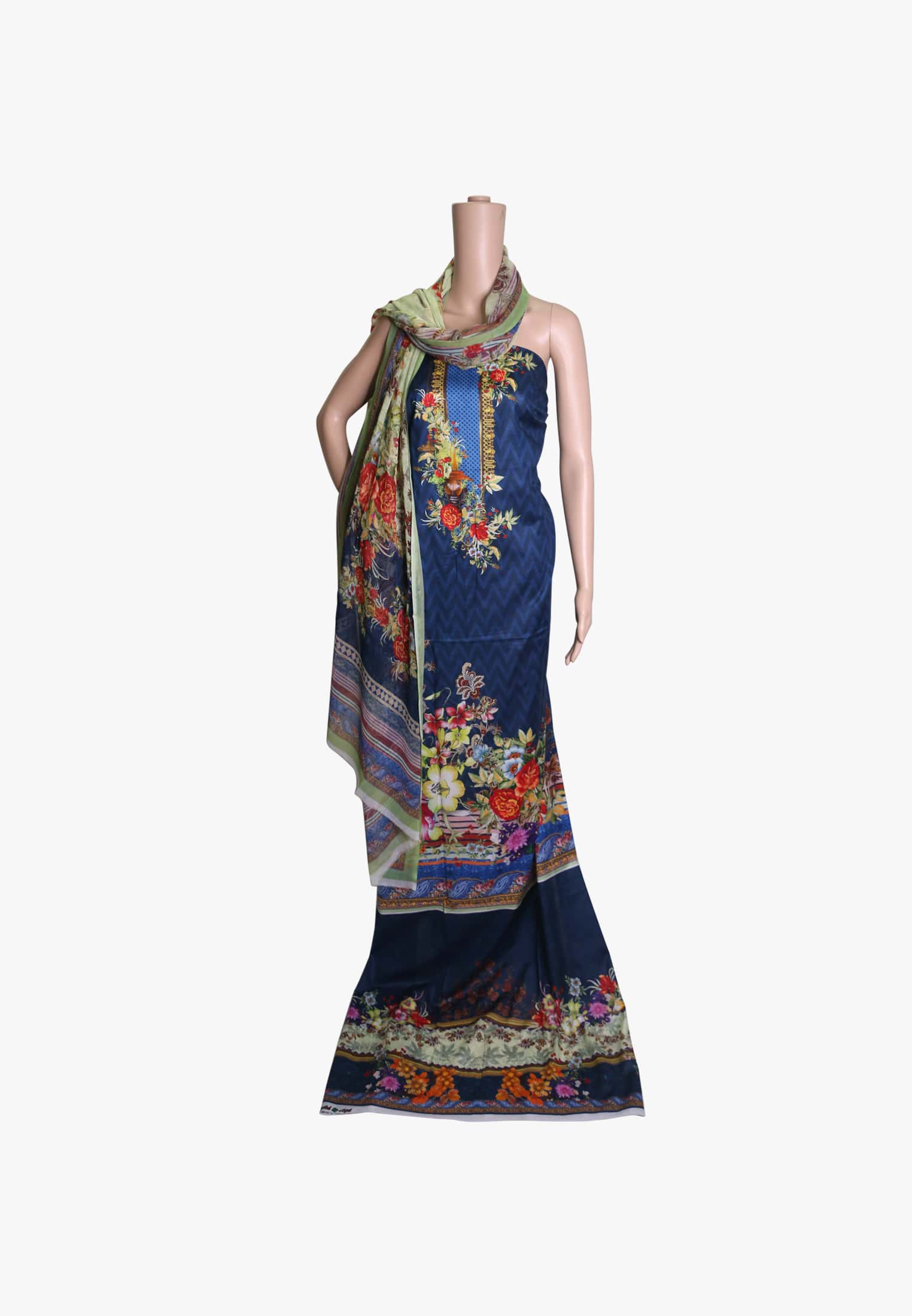 Navy blue digital print three piece