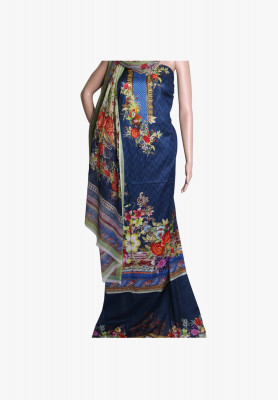 Navy blue digital print three piece