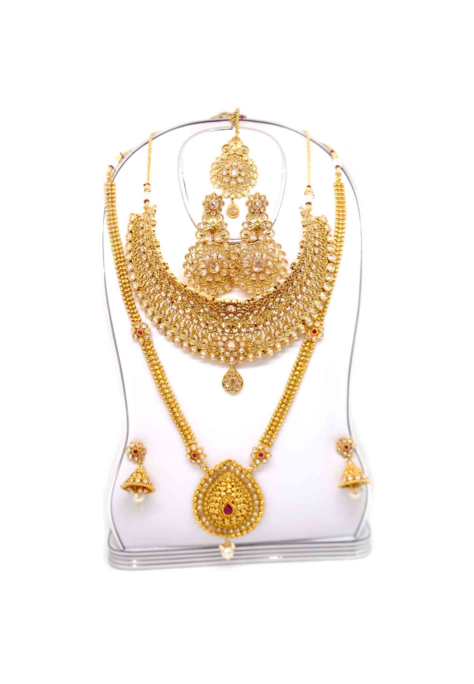 Antic ad stone pearl double necklace set