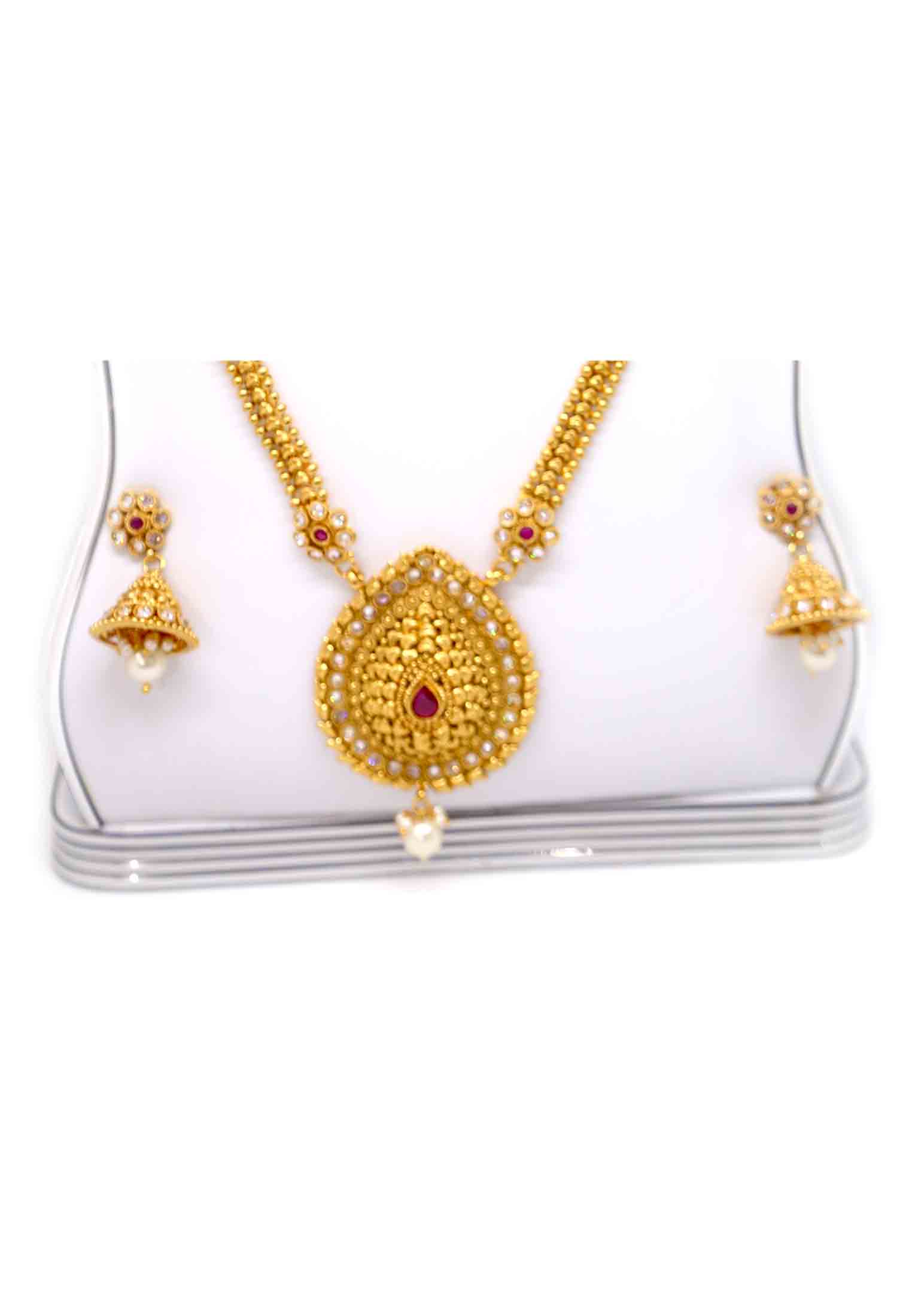 Antic ad stone pearl double necklace set