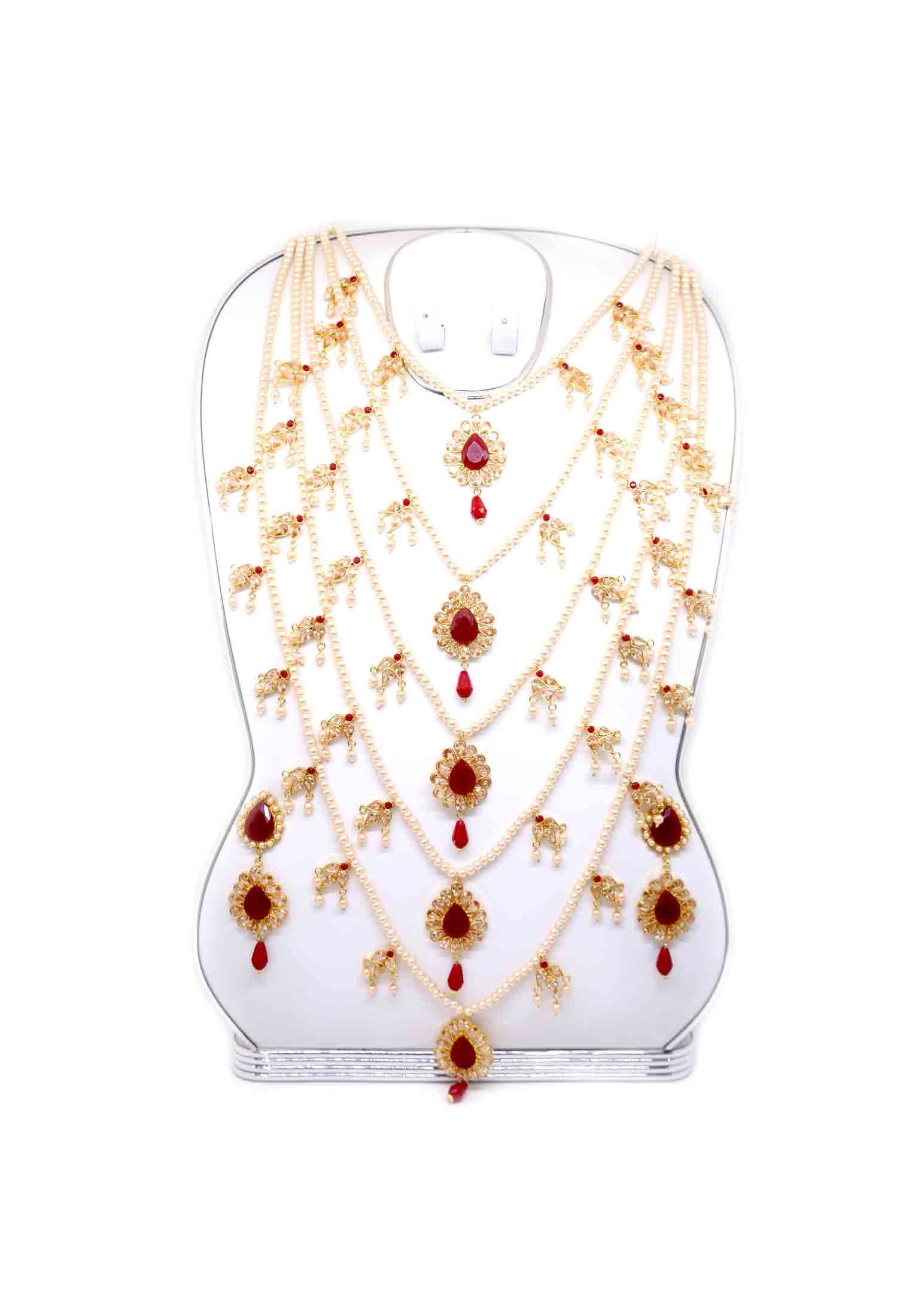 Maroon stone white pearl wedding lahori set