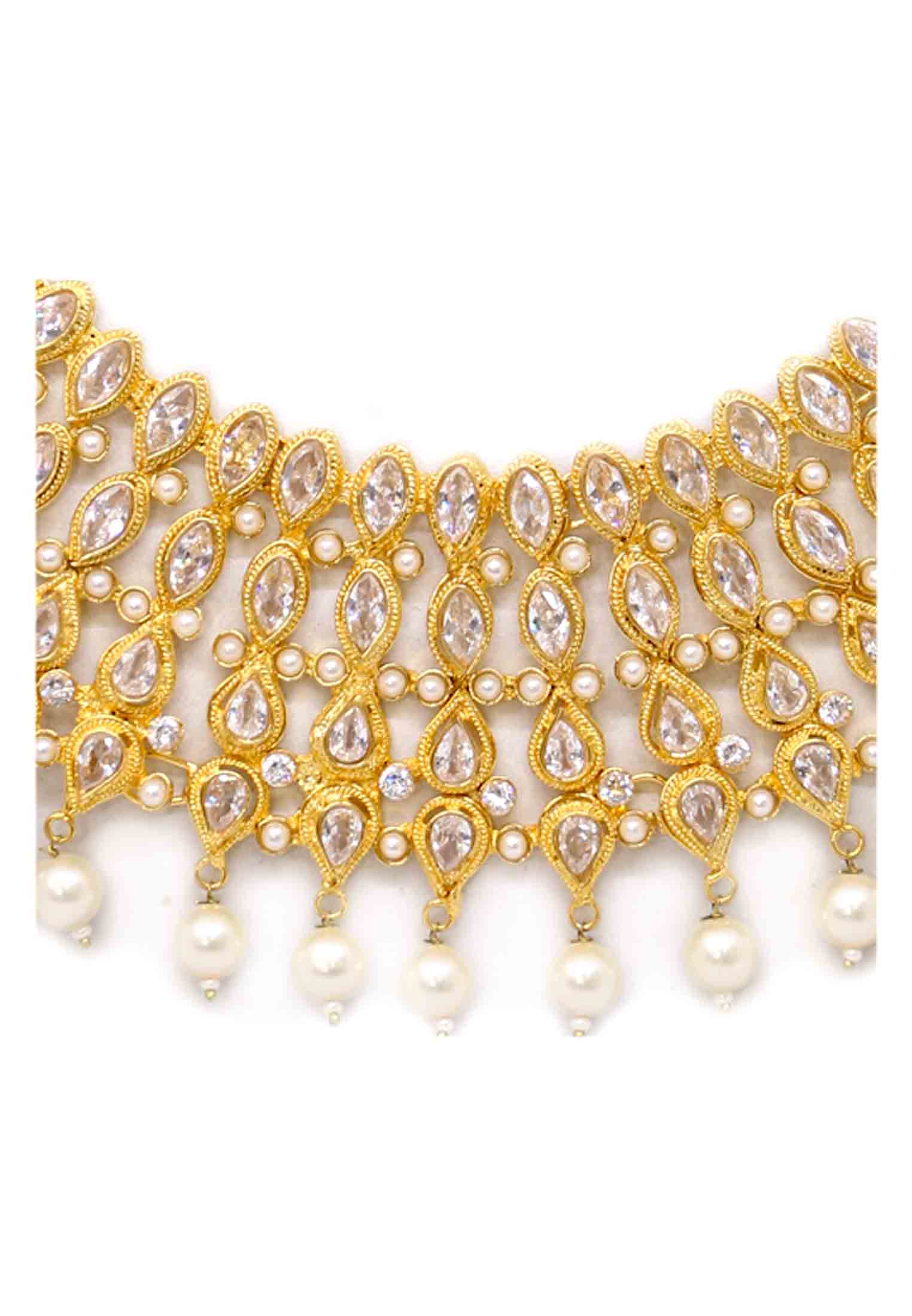 Gold plate stone decorated necklace set