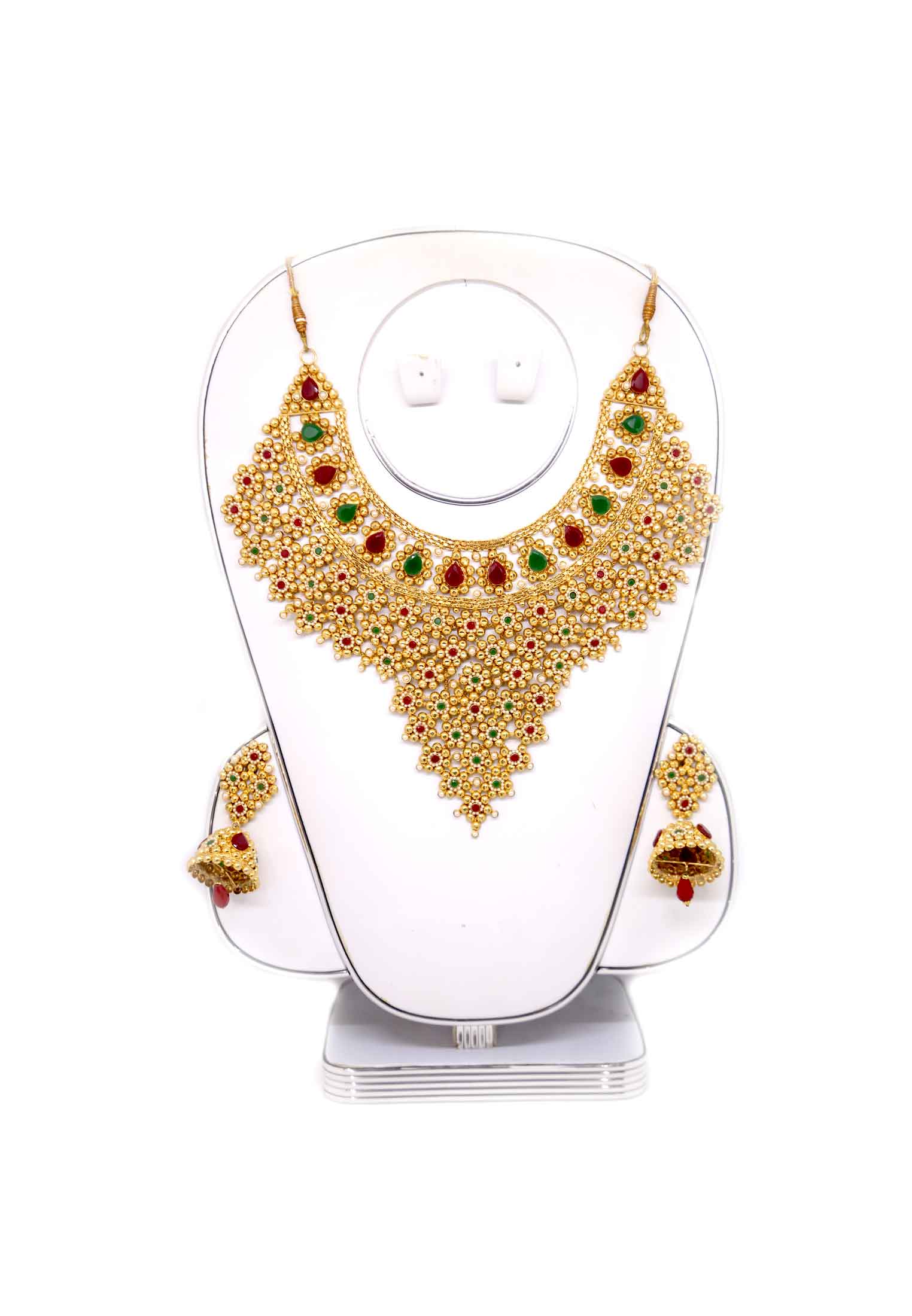 Joypuri gold plate puti-stone wedding necklace set