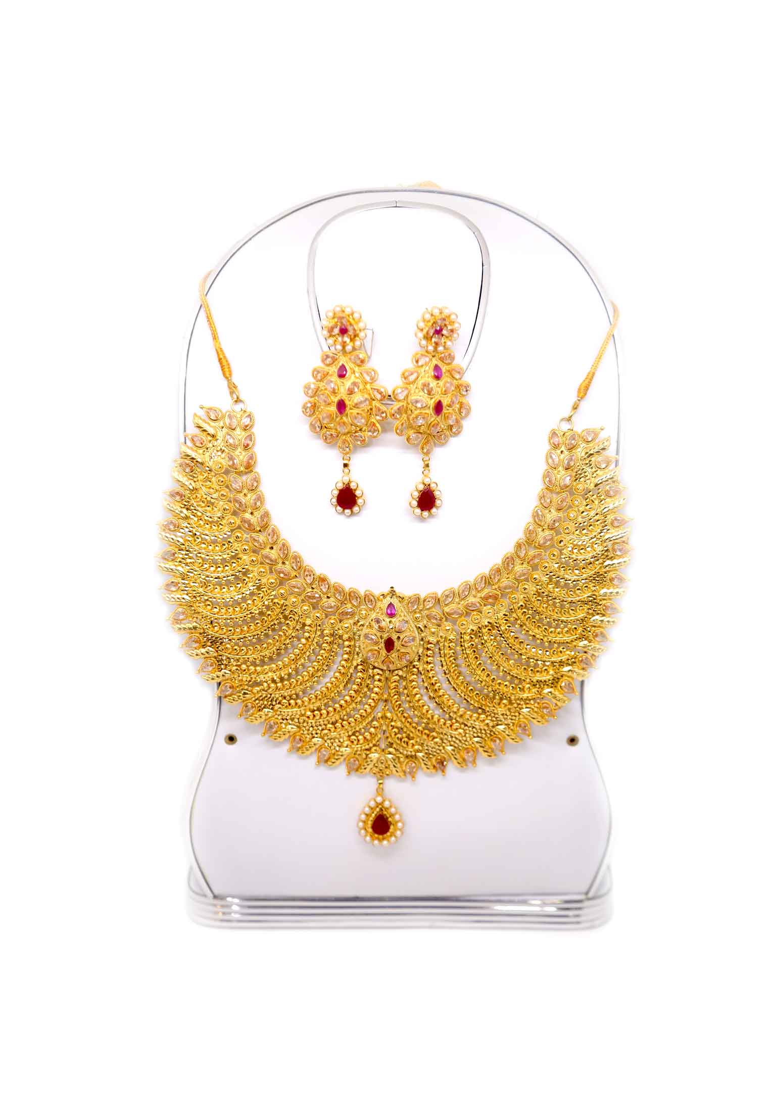 Gold plate pearl ad stone joypuri necklace set