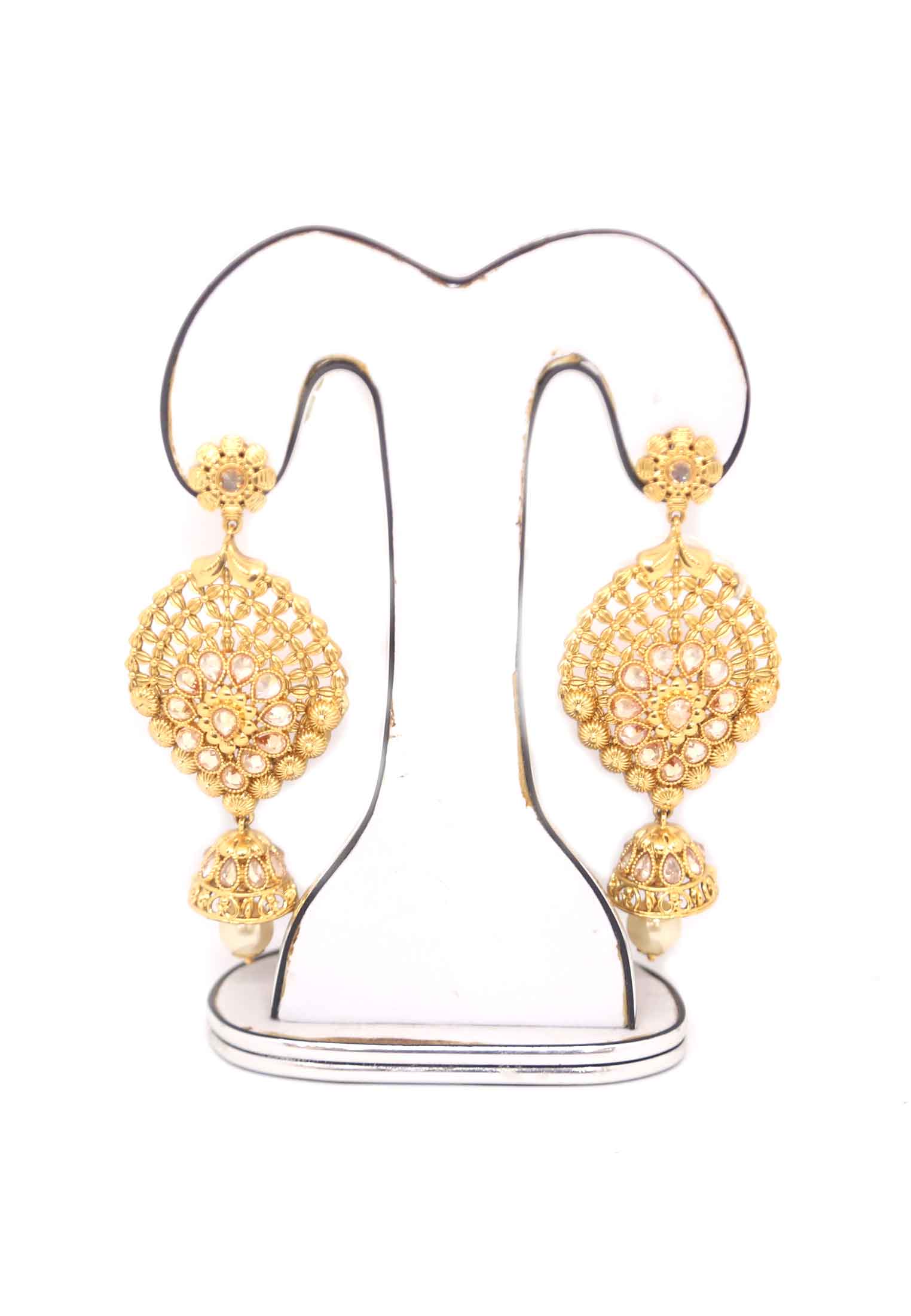 Antic pearl light pink ad stone party ear ring