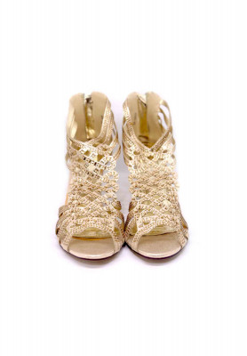 Golden stone stripe wedding semi heel
