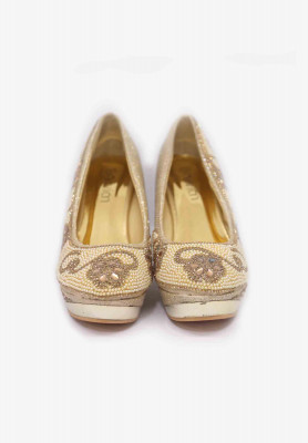 Artificial leather stone pearl wedding heel