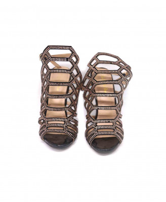 Black stripe stone party pencil heel