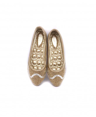 Golden leather stone party shoe