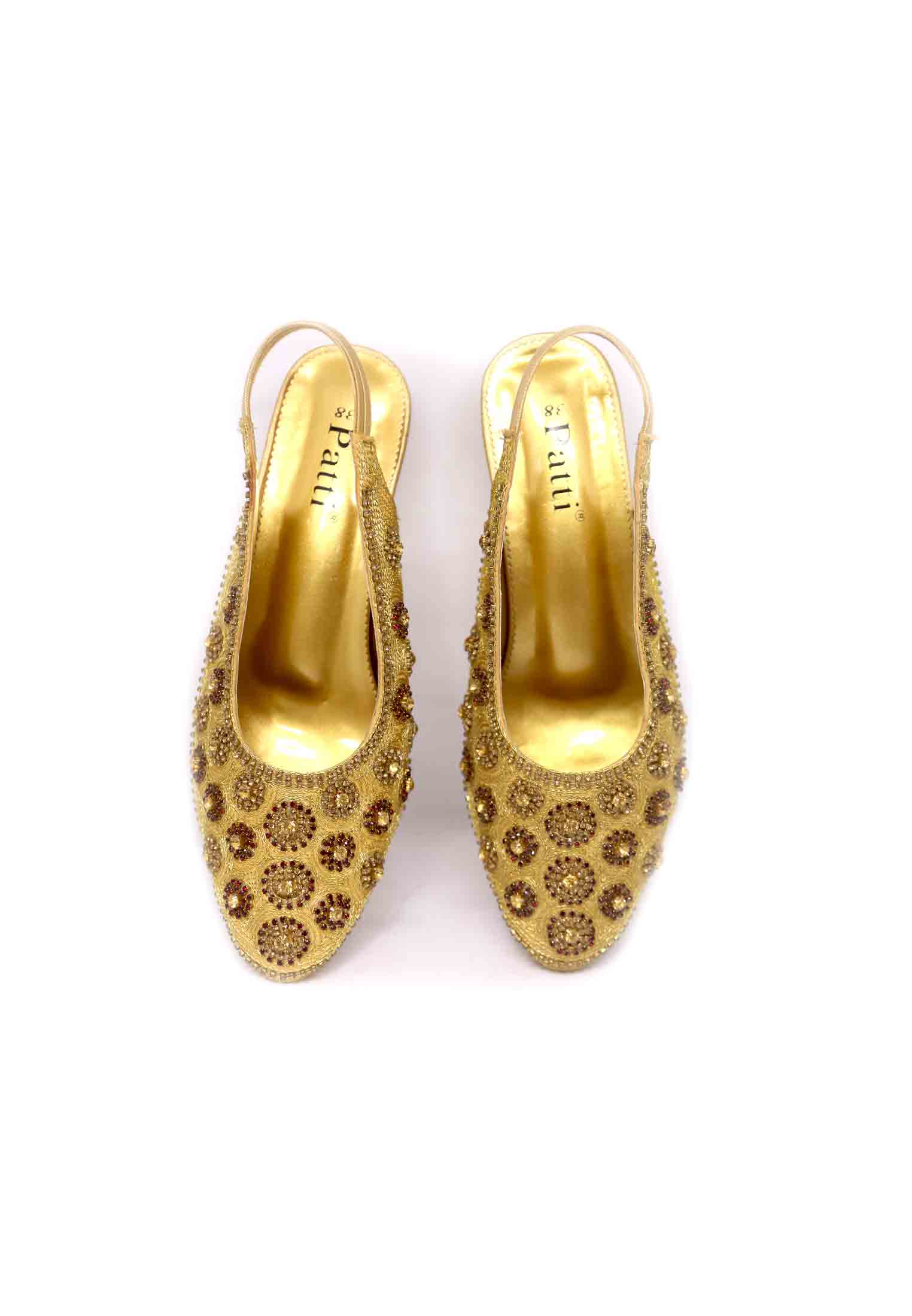 Golden-maroon stone karchupi party heel