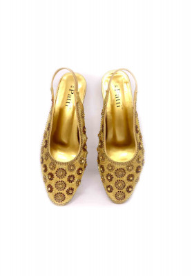 Golden-maroon stone karchupi party heel