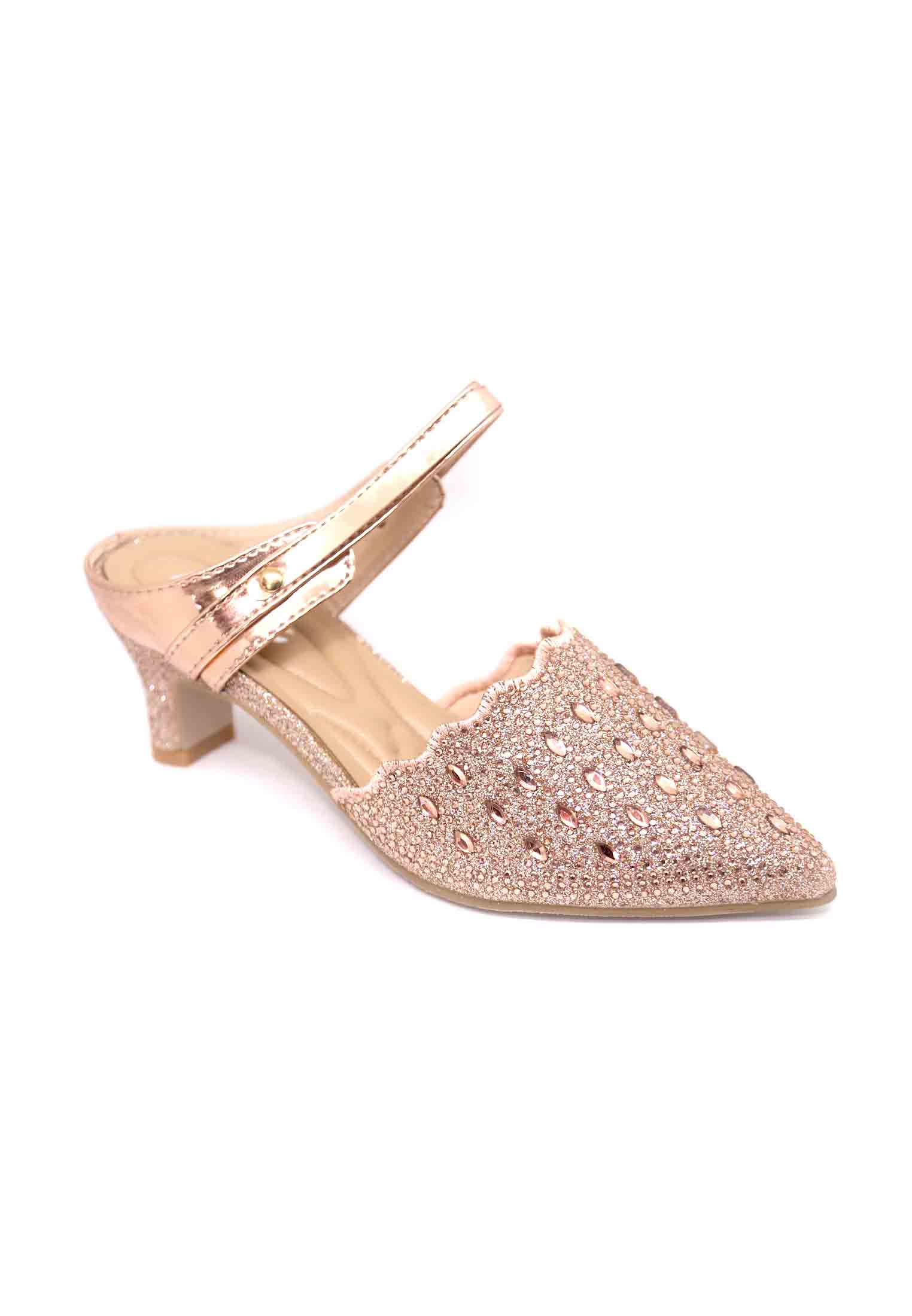 Beige artificial leather stone heel