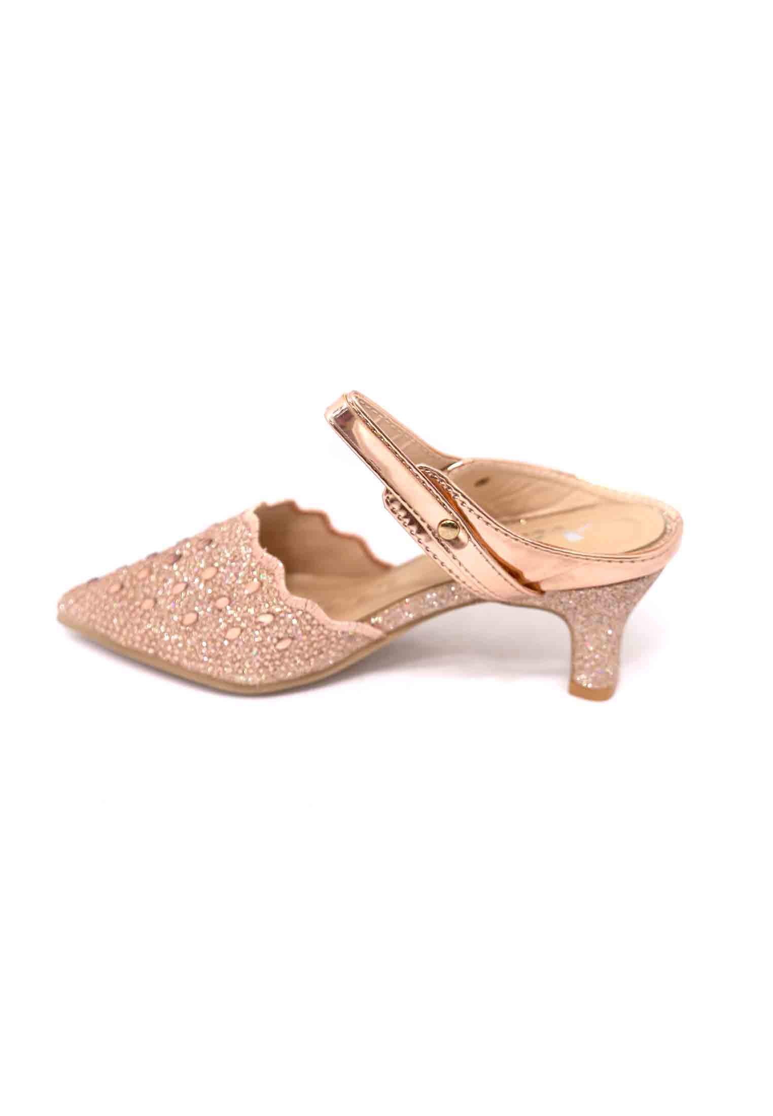 Beige artificial leather stone heel