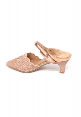 Beige artificial leather stone heel