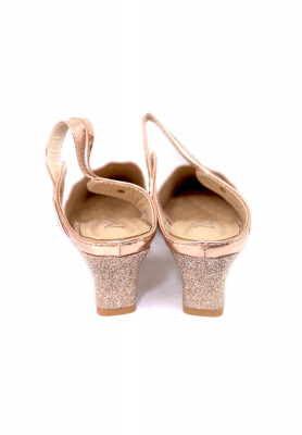 Beige artificial leather stone heel