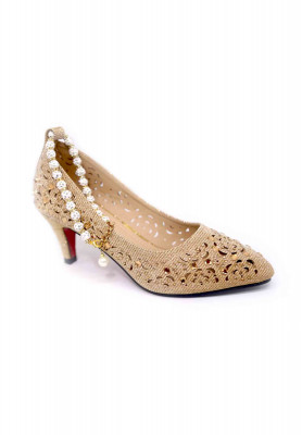 Artificial leather pearl-stone party heel