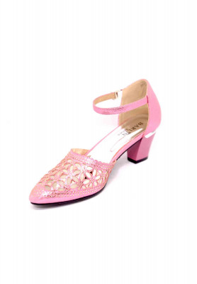 Glossy pink golden stone box heel
