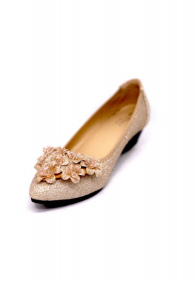 Golden artificial leather floral stone box heel