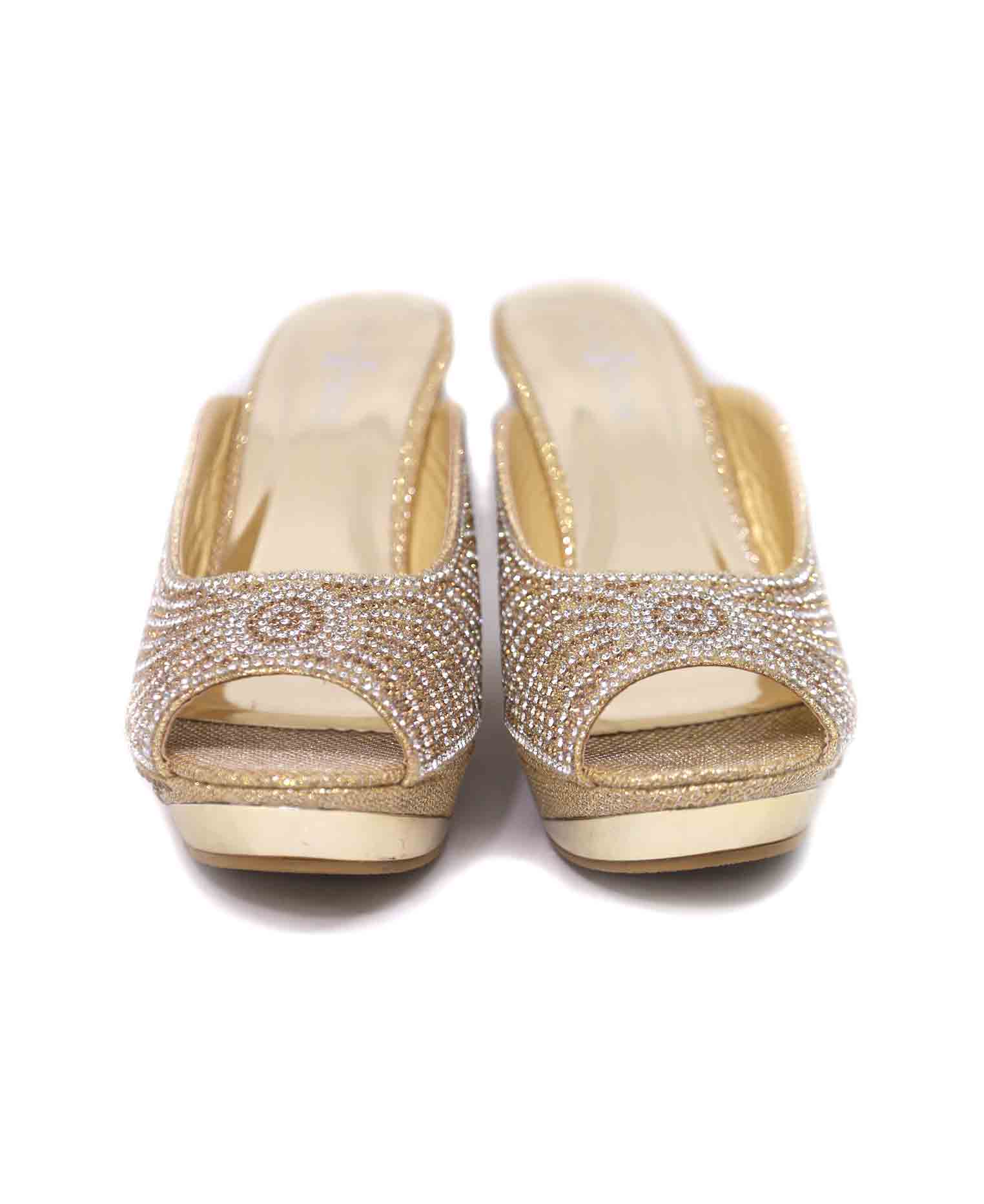 Golden-silver artificial leather stone heel